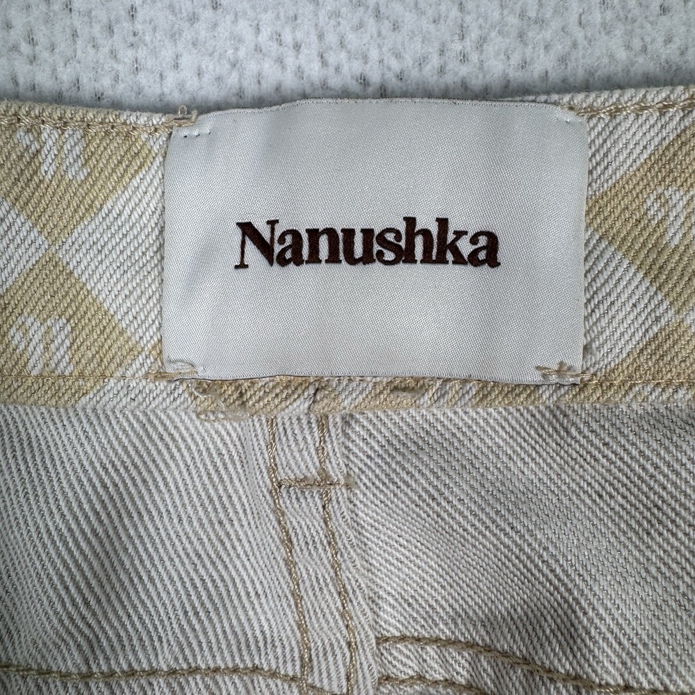 Nanushka Pants‎ Womens 32 Geometric Logo Print Linen Blend Straight With Turn Up - Picture 14 of 14